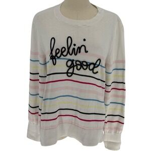 Time and Tru Feelin Good Graphic‎ Striped Sweater White Multi Large 12-14